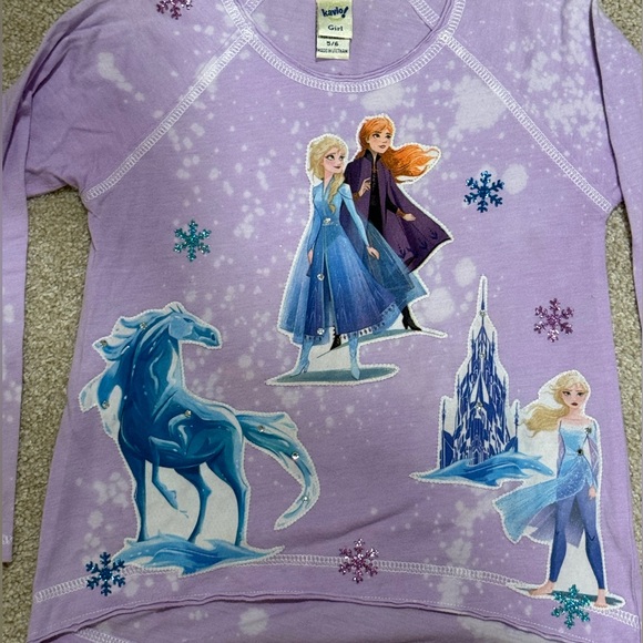 Frozen 2 Girls Purple Long Sleeve Shirt with patches by Kavio / Denny’s Sz 5-6 - Picture 6 of 14